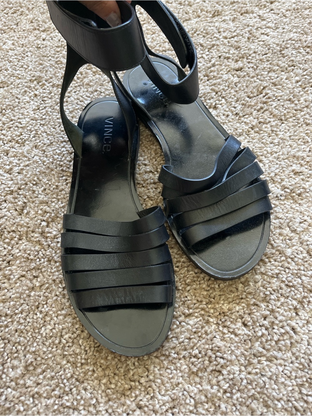 Vince Black Strappy Ankle-Wrap Flat Sandals